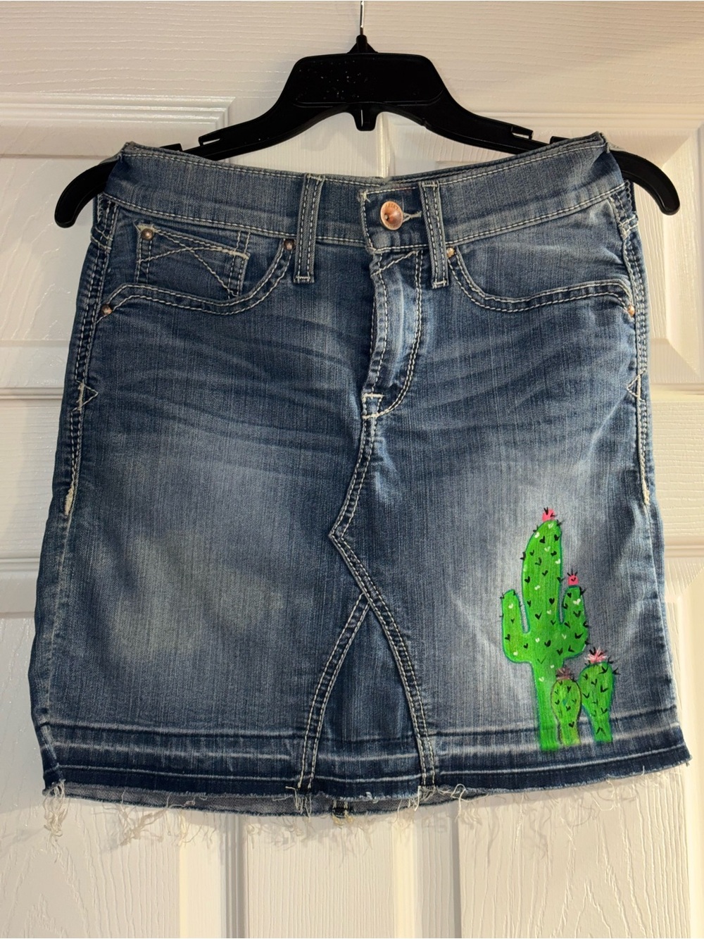 Ariat Blue Denim Mini Skirt with Green Cactus Motif - Picture 1 of 5